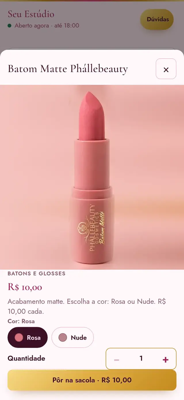 Site da demonstração: a loja com o batom nas cores Rosa e Nude