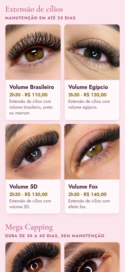 Os procedimentos de um estúdio de cílios no Lash360, no celular